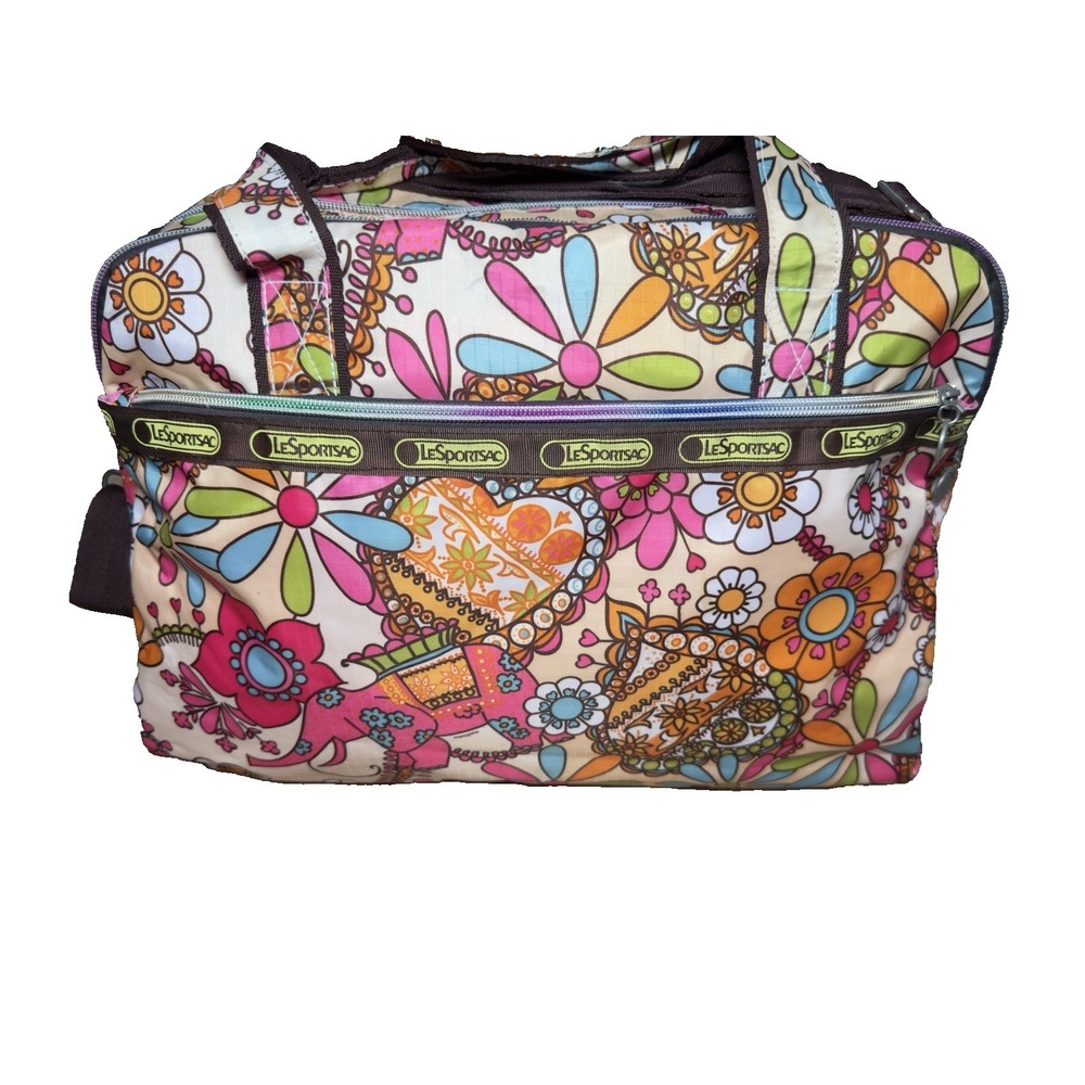 Lesportsac Elephant Floral Weekender Travel Bag Hippie Dopamine Mod Duffle - Picture 2 of 13